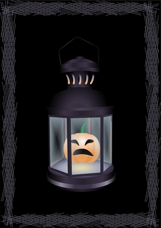 Lantern adamant with pumpkin on black background.のイラスト素材