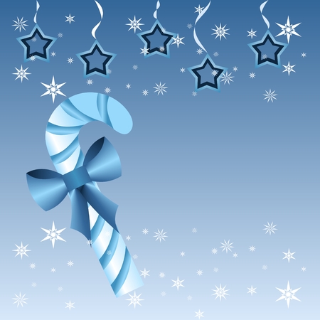 Blue Christmas candy cane with snow and starsのイラスト素材