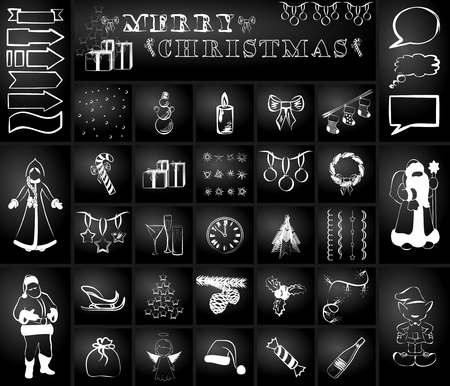 Christmas set on black background, vector illustration.のイラスト素材