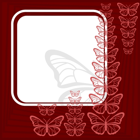 Square white frame with butterflies on a red background.のイラスト素材