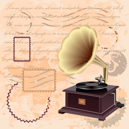 Vintage background with music gramophone.のイラスト素材