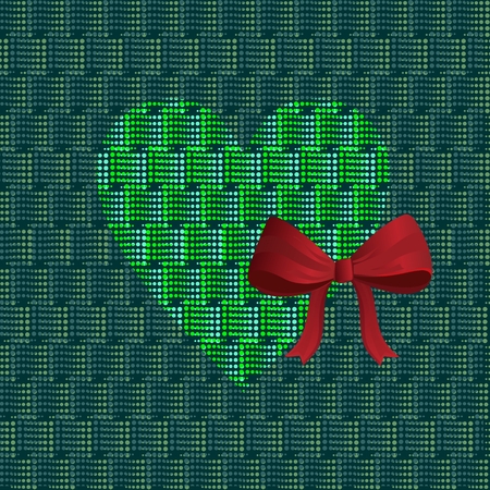 Green heart with a red bow on a green backgroundのイラスト素材