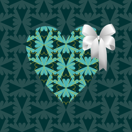 Green heart with a white bow on a green backgroundのイラスト素材