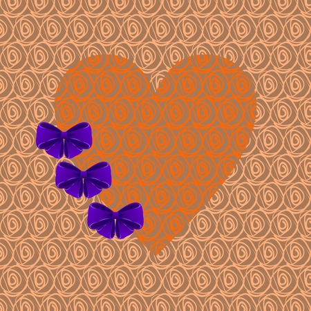 Orange heart with purple bows on a biege backgroundのイラスト素材