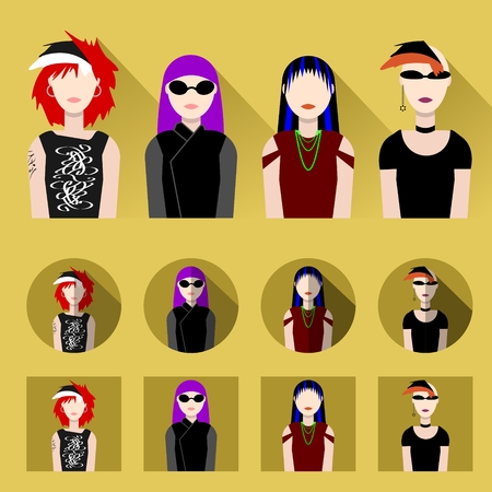 Set of female icons multi colored variousのイラスト素材