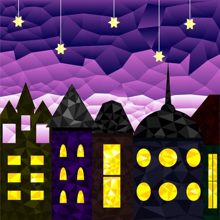 Landscape of the medieval city at nightのイラスト素材