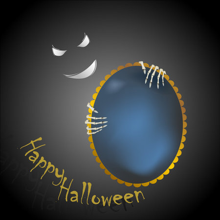 Halloween pumpkins and dark castle on blue Moon background, illustration.のイラスト素材