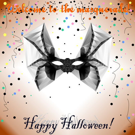 Black orange Halloween banner Welcome to the masquerade with bat maskのイラスト素材