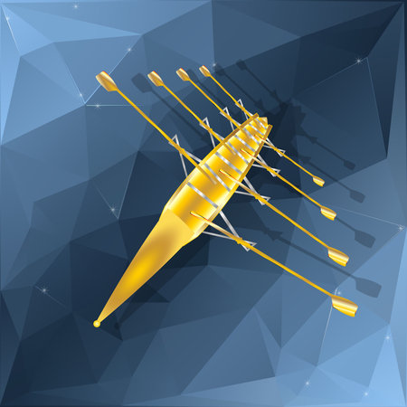 Vector illustration of a gold icon for rowing on blue backgroundのイラスト素材