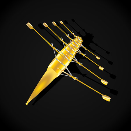 Vector illustration of a gold icon for rowing on black backgroundのイラスト素材