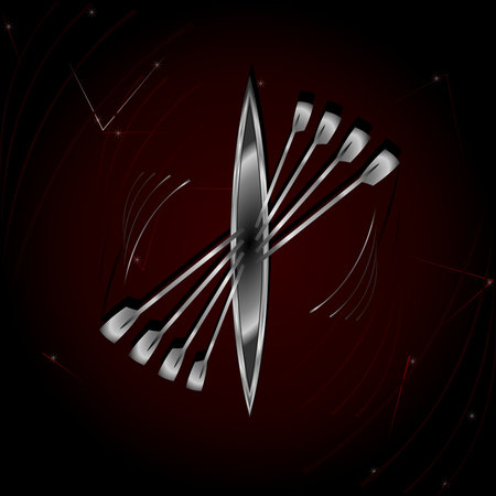 Silver rowing boat on a dark red backgroundのイラスト素材