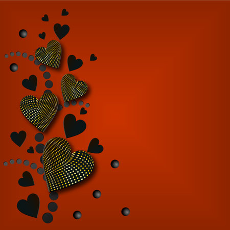 Banner with hearts and balls on a red background. Vector illustrationのイラスト素材