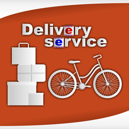 Banner with bike and boxes and text delivery service. Vector illustration.のイラスト素材