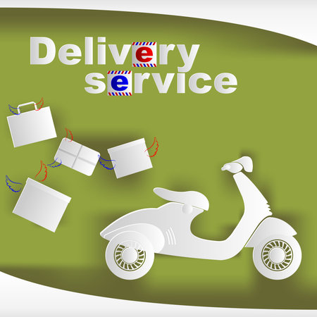Banner with scooter and boxes and text delivery service. Vector illustration.のイラスト素材