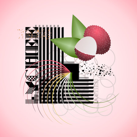 The letter L and Lychee on a bright abstract backgroundのイラスト素材