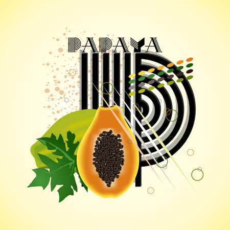 The letter P and Papaya on a bright abstract backgroundのイラスト素材