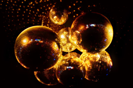 Mirror balls for discos on a black backgroundの写真素材