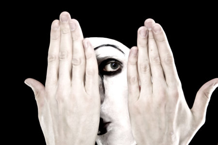 Portrait of the mime on a black backgroundの写真素材