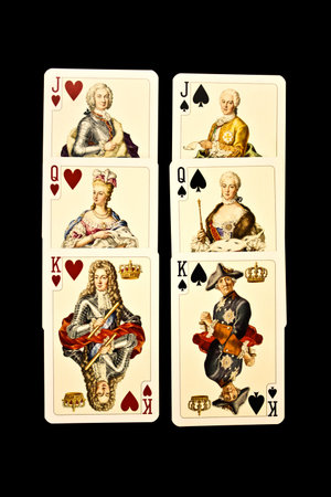 Old playing cards on a black backgroundのeditorial素材