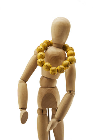 Wooden human dummy on a white backgroundの写真素材