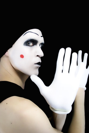 Portrait of the mime on a black backgroundの写真素材
