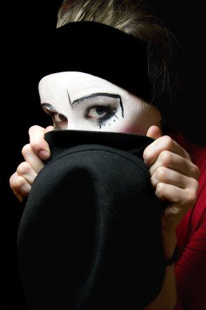 Portrait of the sad mime with a hatの写真素材