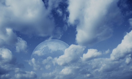Planets and stars in  cloudy skyの写真素材