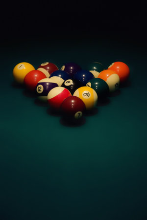 Group of spheres for  pool on green cloth