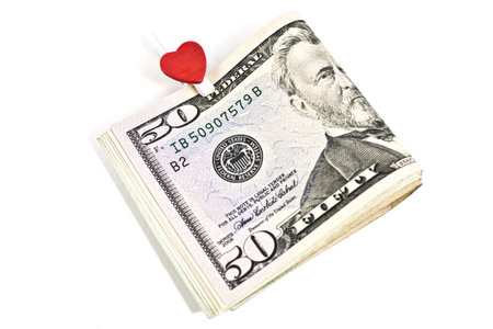 U.S. dollars with the symbol of the heart