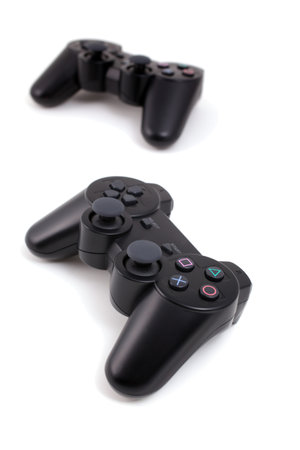 black wireless game controller isolated on white