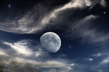 beautiful night scene with moon and starsの写真素材