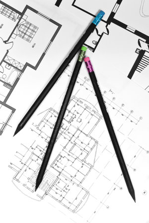 plans for residential flats with pencil closeupの写真素材
