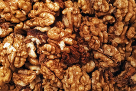 Group walnuts without shell macroの写真素材