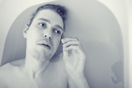 Portrait of the men in the bath 
の写真素材