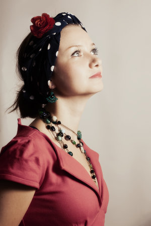 Portrait of a beautiful young woman in headscarfの写真素材