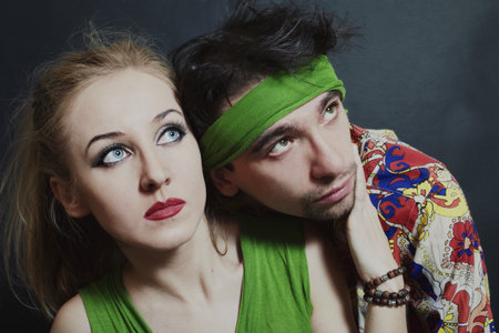 young couple in love on a black backgroundの写真素材