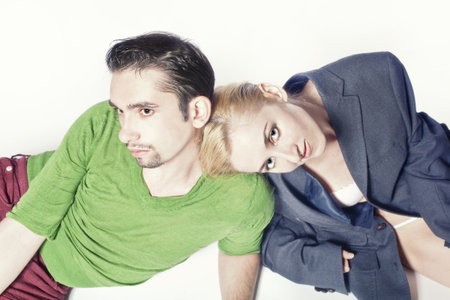 Portrait of Young beautiful couple in love close upの写真素材