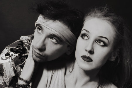 young couple in love on a black backgroundの写真素材