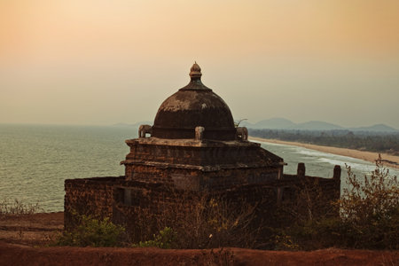 Small ancient Hindu temple by the sea. India, Gokarnaの写真素材