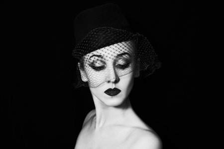 portrait of a beautiful young woman in retro style closeup