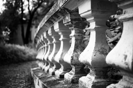 Old stone balustrade in the park closeupの写真素材