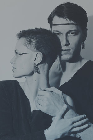 Portrait of theater actors on a white backgroundの写真素材