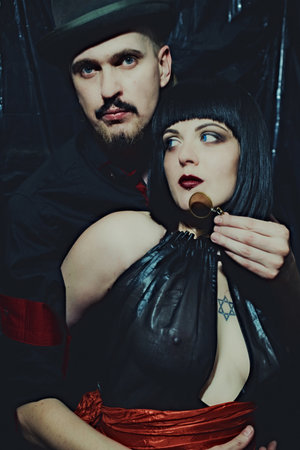 Portrait of a young couple in love huggingの写真素材