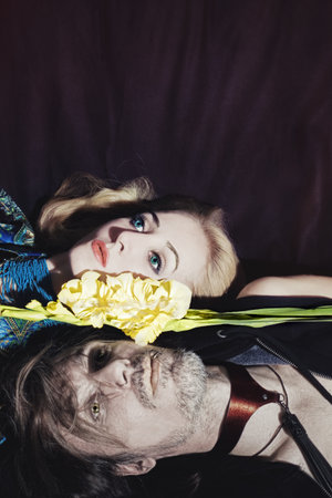 Portrait of lying young men and women closeup