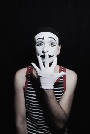 Portrait of mime on black backgroundの写真素材