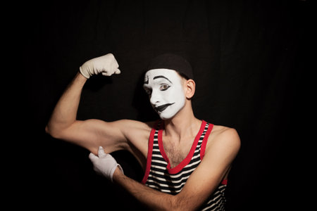 Portrait of mime actor on black background closeupの写真素材
