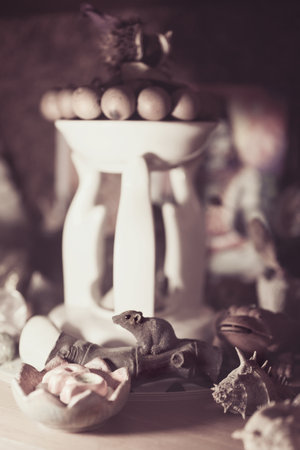 Still life with souvenirs and seashells close-upの写真素材