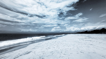 Beautiful Tropical landscape with a sandy beach, sea and mountains. India, Gokarnaの写真素材