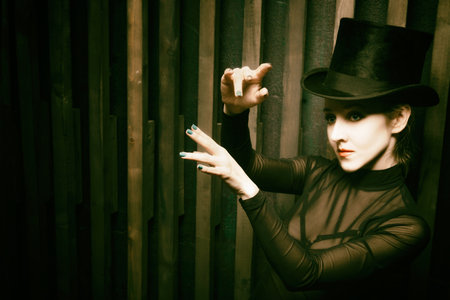 Portrait of Woman wearing a high hat closeupの写真素材