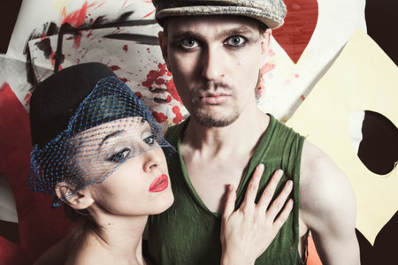 portrait of young men and women in retro style close upの写真素材